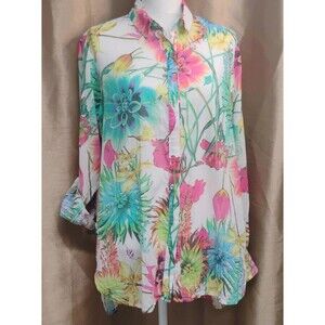 6 by six Vintage Grandma Core Multicolor Floral Oversized Cotton Blouse M